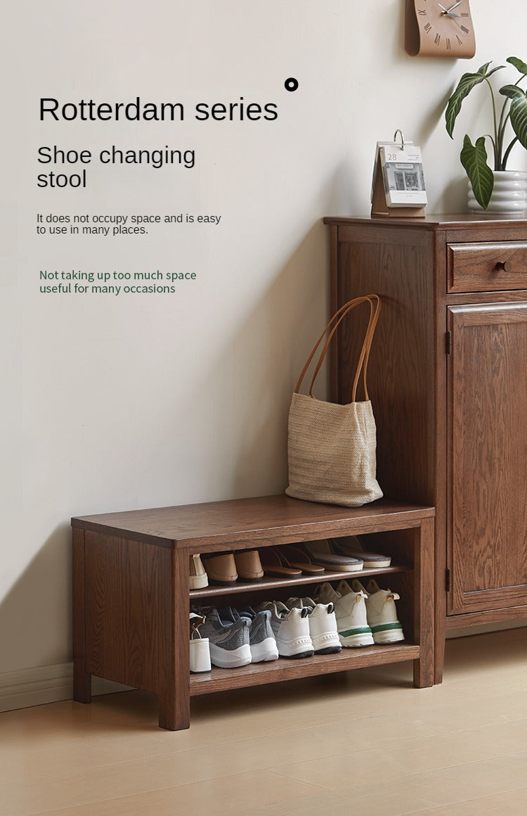 Oak Solid Wood Shoe Stool For Home Entrance