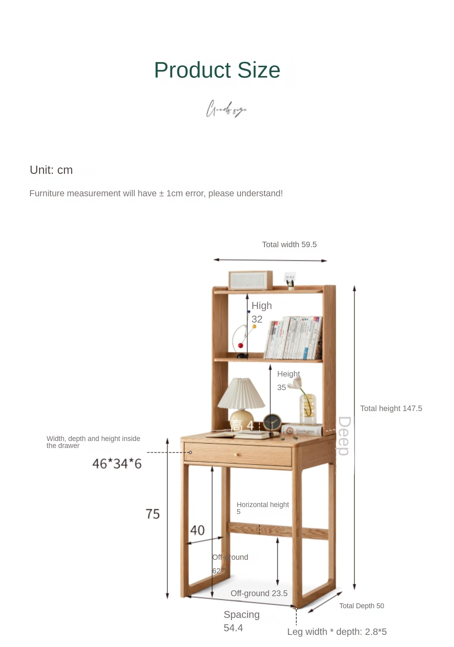Oak Solid Wood Desk Bookshelf