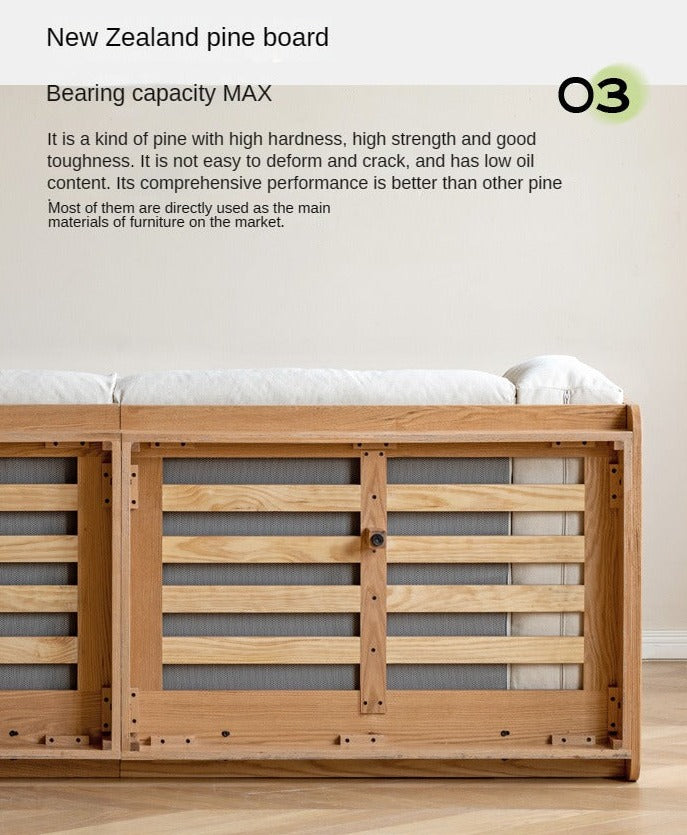 Oak Solid Wood Down Fabric Sofa.