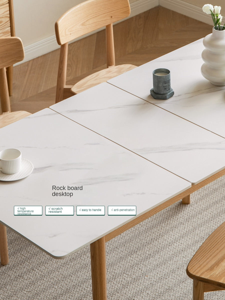 Oak Solid Wood Folding Dining Table Rock Slab Surface