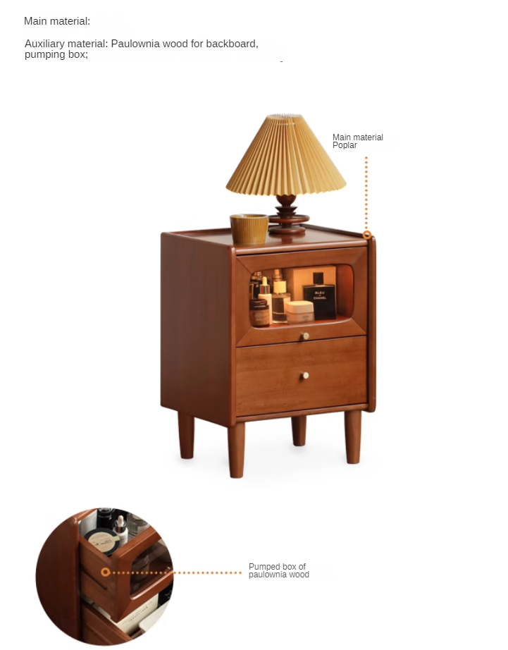Poplar Solid Wood Medieval Style Ultra-Narrow Nightstand.