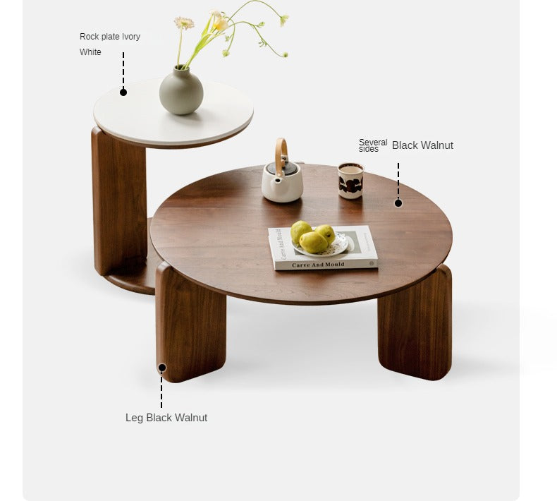 Black Walnut Solid Wood Slate Round Tea Coffee Table
