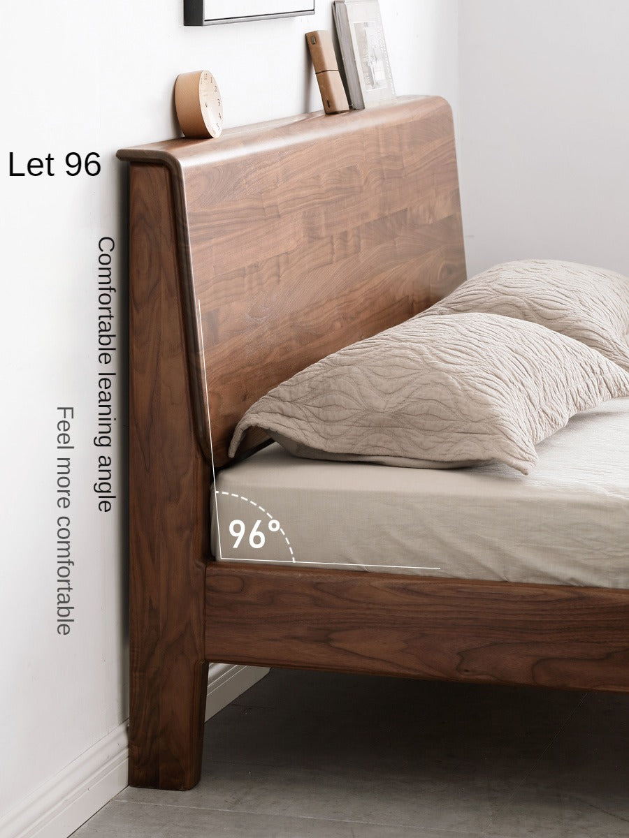 Black Walnut, Teak,Ash Solid Wood Bed Nordic Modern