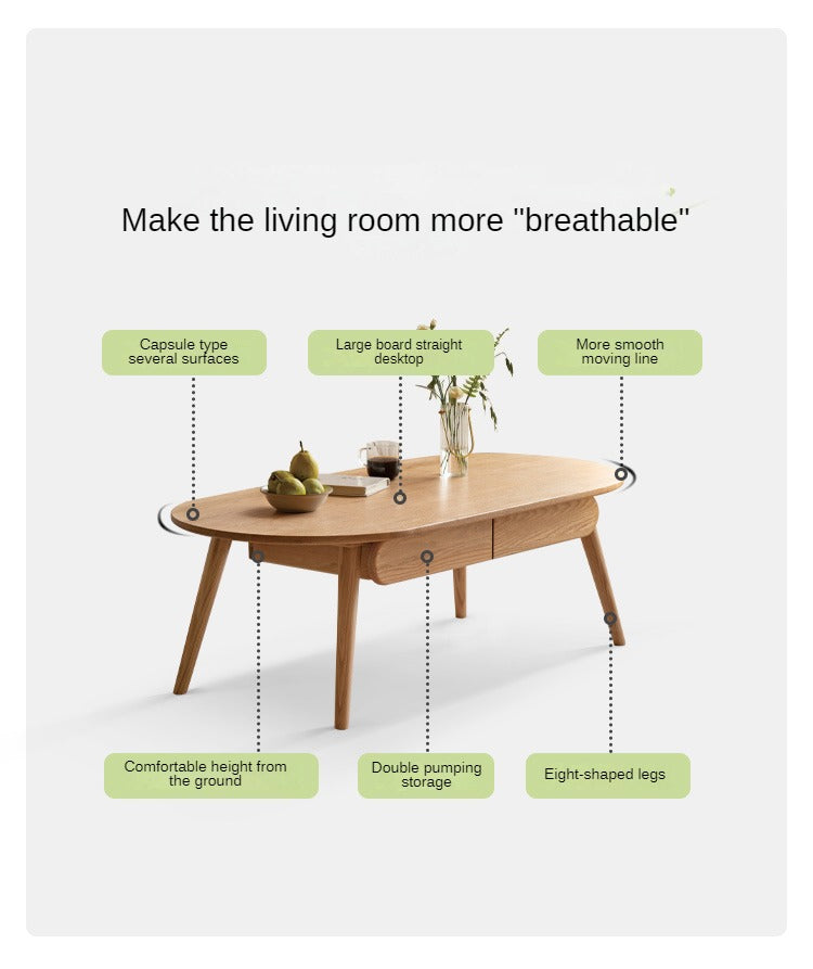 Oak, Solid Rubberwood Luxury Coffee Table