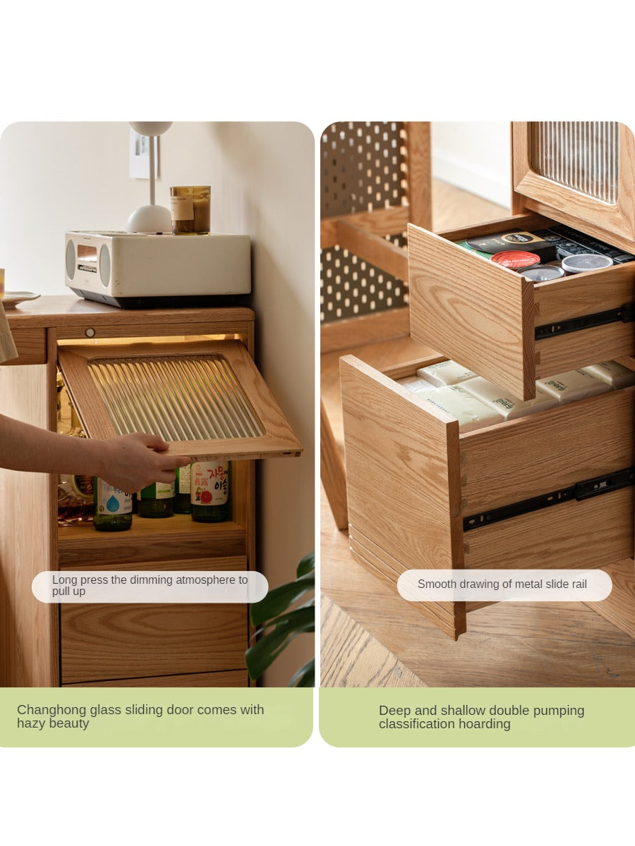 Oak Solid Wood Bar Cabinet Partition Cabinet High Foot Table