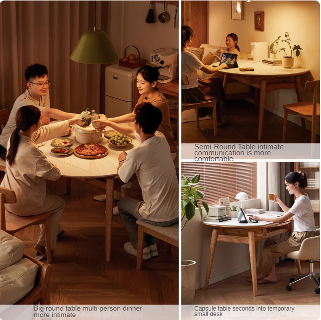 Oak Solid Wood Folding Rock Board Expandable Dining Table