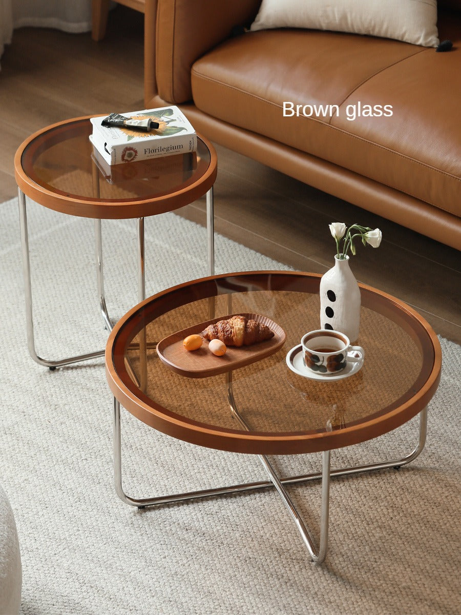 Beech Solid Wood Round Glass Coffee Table