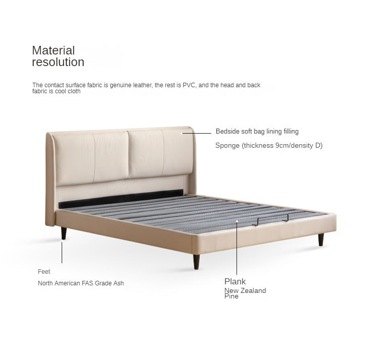 Leather Bed Cream Style First Layer of Yellow Cowhide Bed