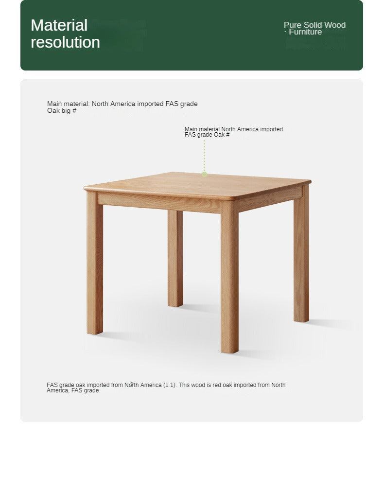 Oak Solid Wood Square Modern Dining Table