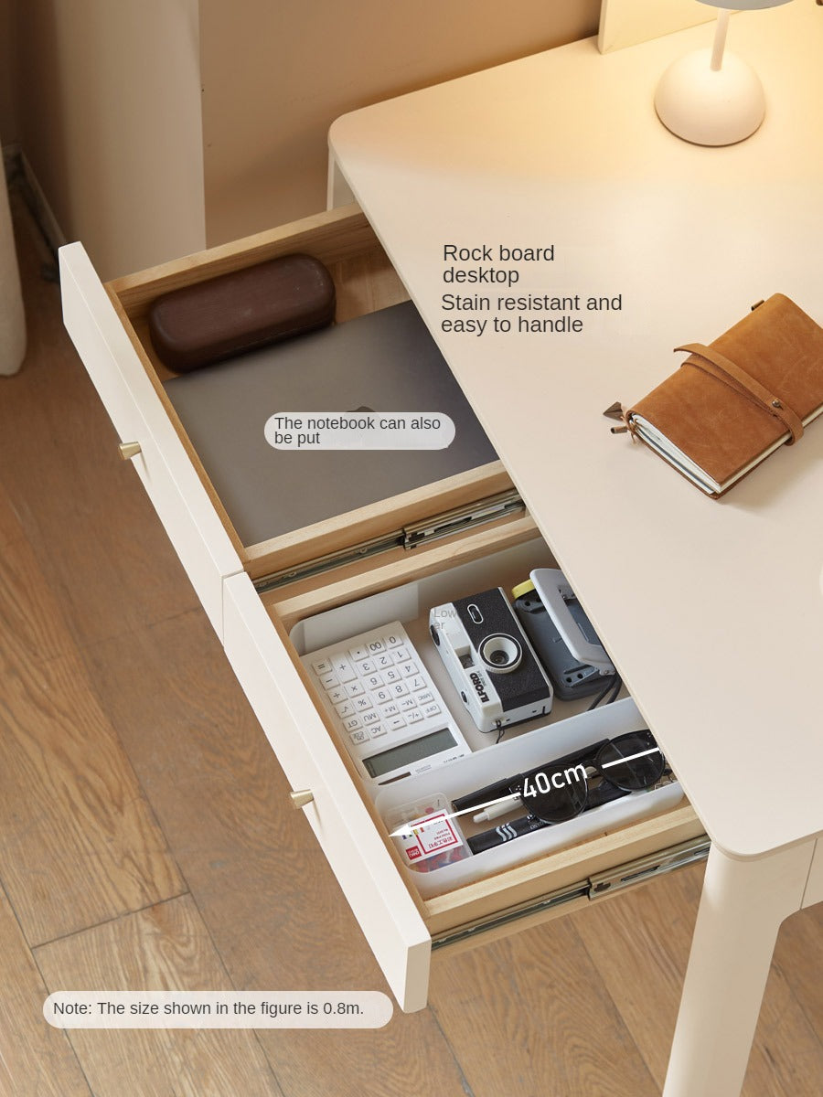 Poplar Solid Wood Rock Board Desk Bookshelf Integrated White Cream