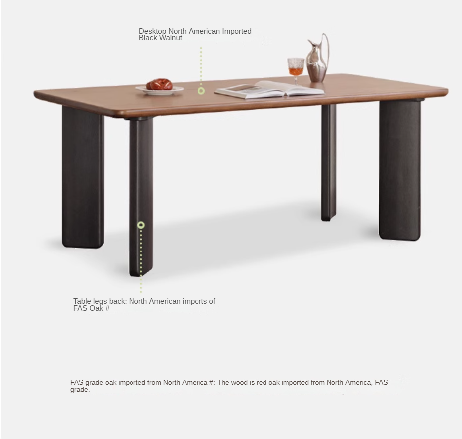 Black Walnut Solid Wood Light Luxury Rectangular Dining Table