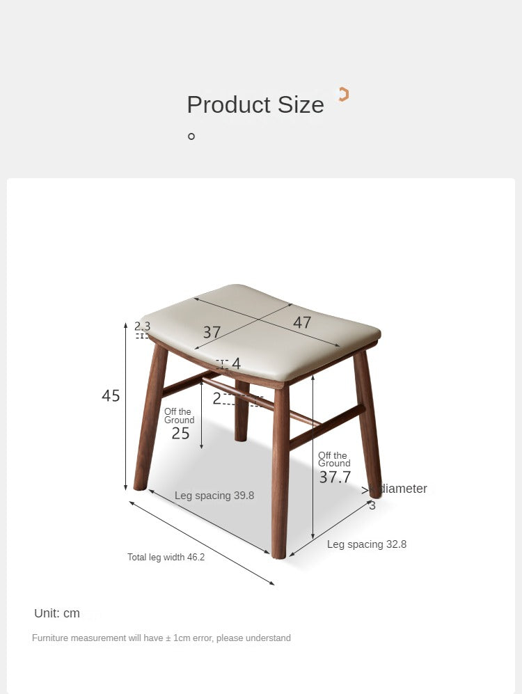 Black Walnut, Oak Solid Wood, Sandalwood Square Makeup Stool