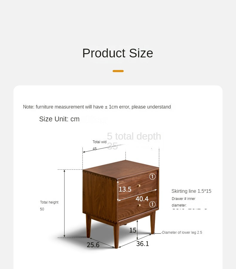 Black walnut solid wood nightstand"