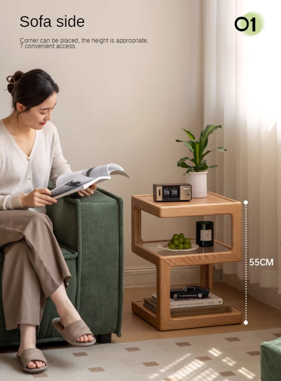Oak, Black Walnut, Cherry, Sandalwood Solid Wood Corner Square Side Table.