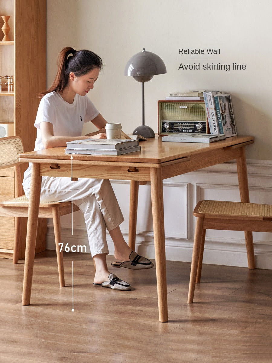 Oak Solid Wood Retractable Large Tabletop Dining Table
