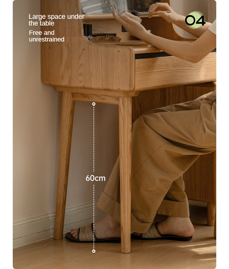 Oak, Ash Solid Wood Vanity Table with Shelf.