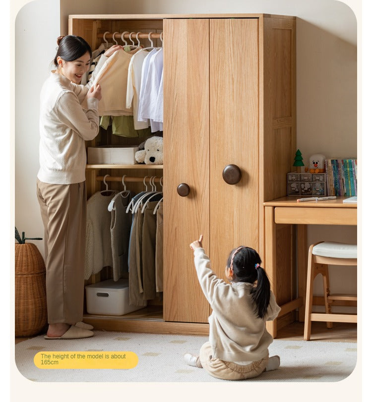 Oak Solid Wood Children's Sliding Door Wardrobe