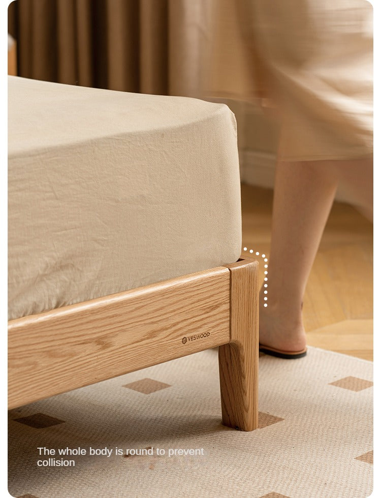 Oak, Rubber wood Solid Wood Bed Technology Fabric,Suede
