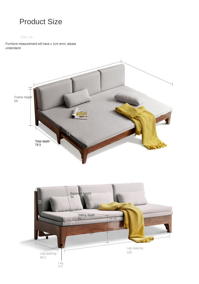 Oak Solid Wood Sofa Bed Dual-purpose Foldable Telescopic Bed