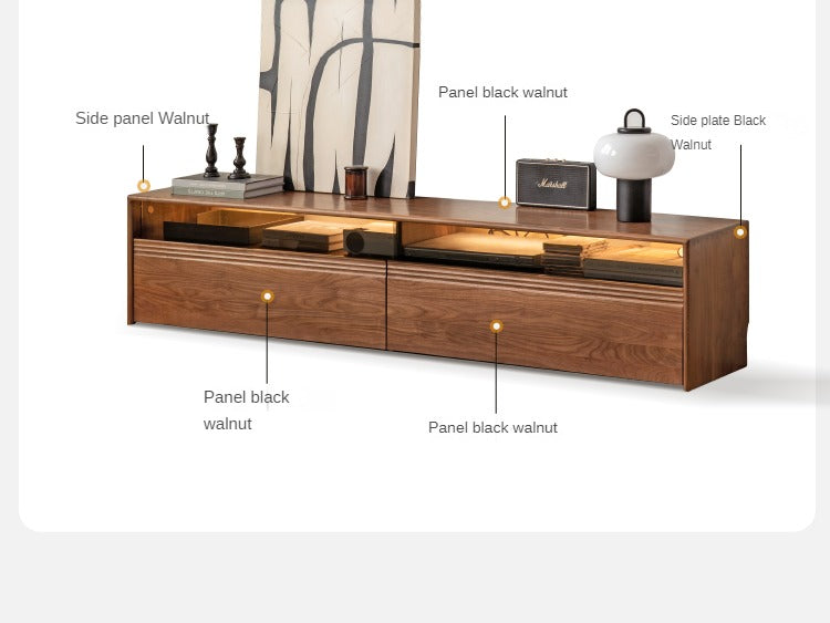 Black Walnut, Oak Solid Wood TV Cabinet LED Light Floor Cabinet.