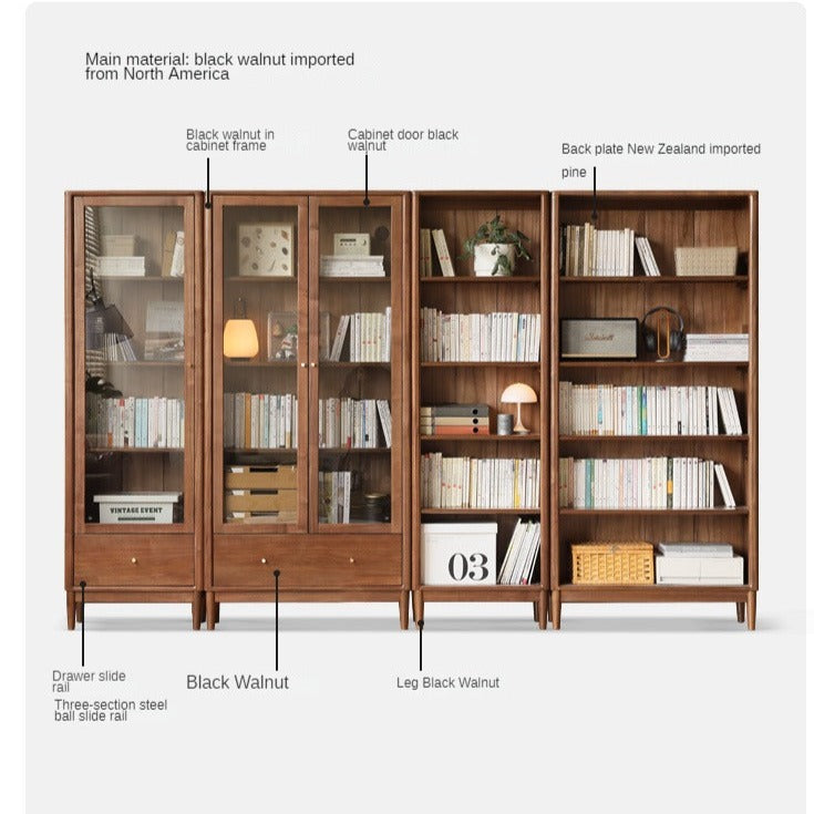 Black Walnut, Oak, Ash Solid Wood Bookcase Whole Wall Free Combination Bookshelf