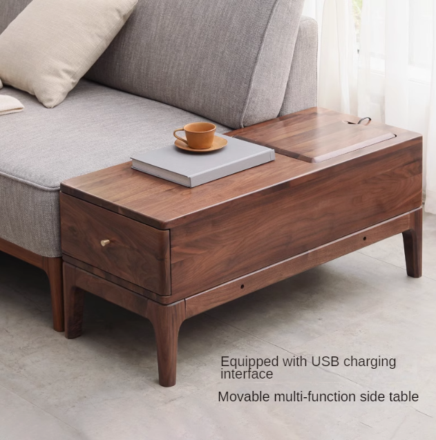 Black Walnut, Ash Solid Wood Fabric Chaise Longue Sofa.