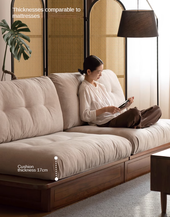 Oak Solid Wood Modern Fabric Sofa.