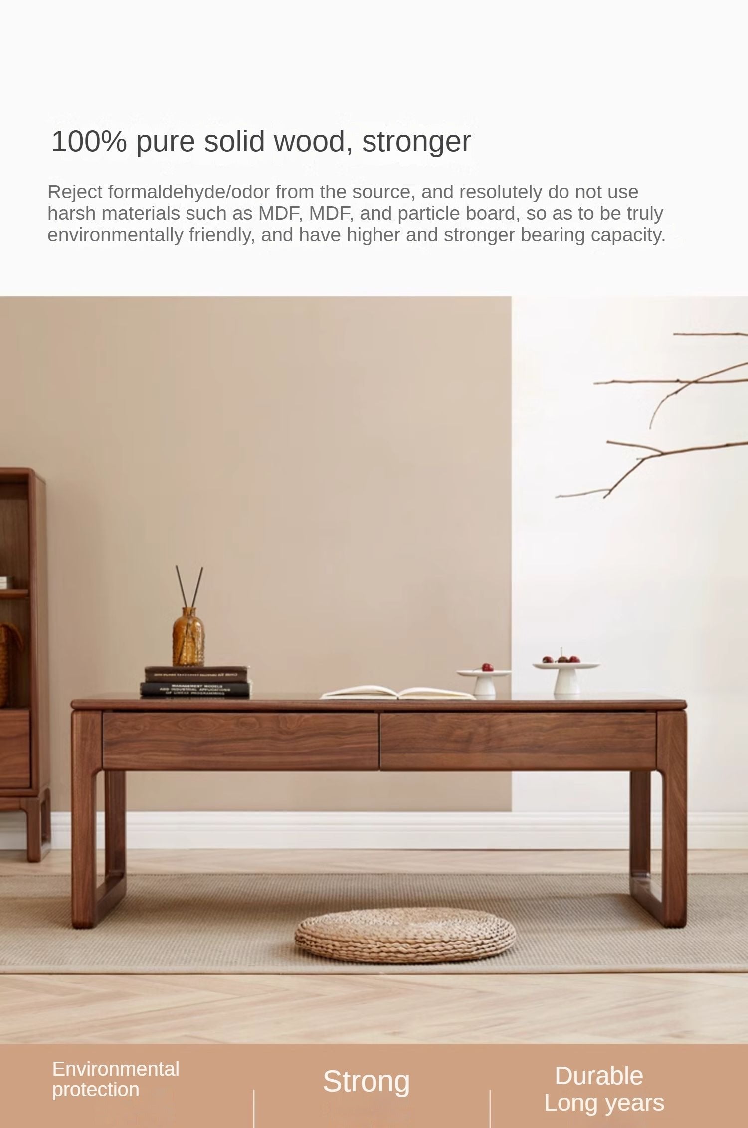 Black Walnut, Oak Solid Wood Simplified Tea Table