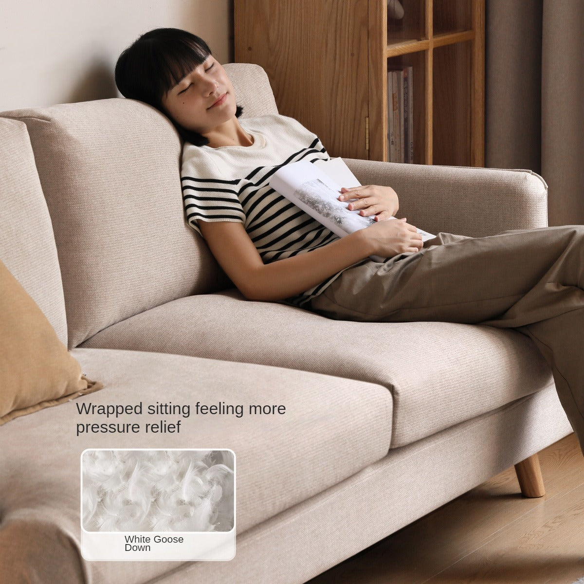 Fabric Sofa Modern Three-seat Straight Sofa.