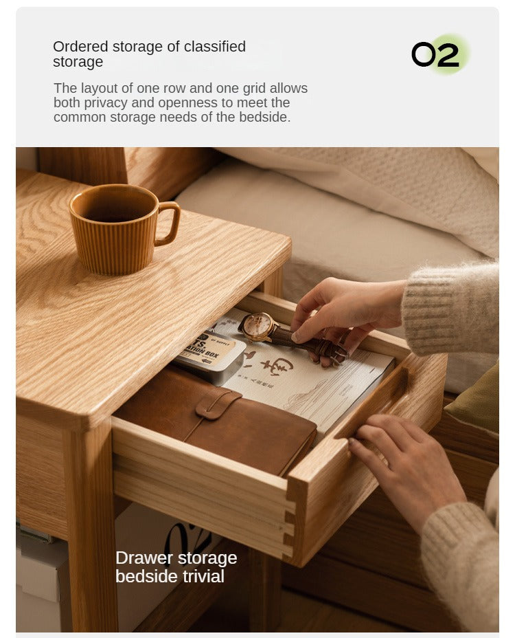 Oak, Beech Solid Wood, Solid RubberWood Nightstand.