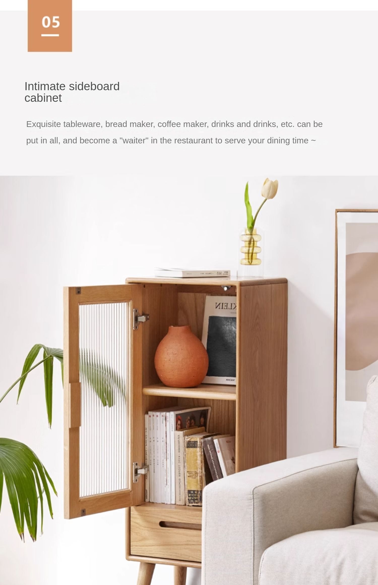 Oak Solid Wood TV High Side Cabinet Glass Door