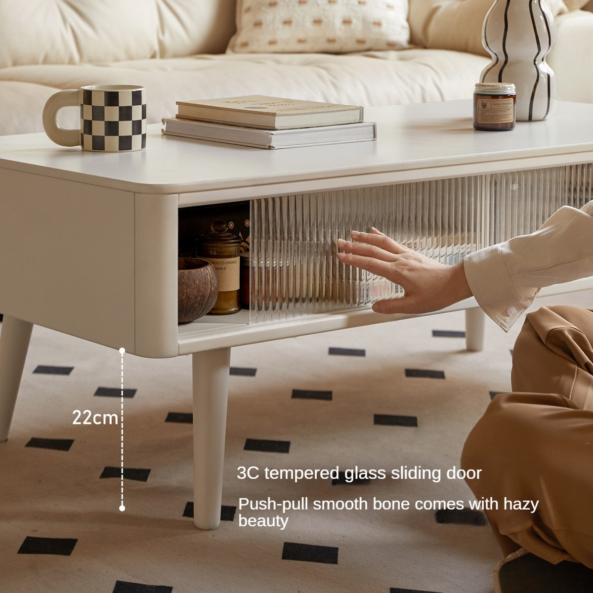 Rubber Solid Wood White Cream Style Rock Plate Coffee Table