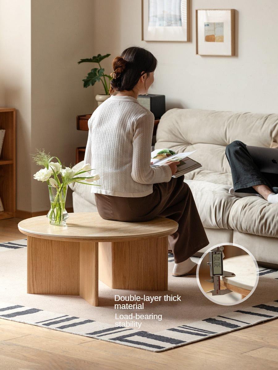 Oak Solid Wood Travertine Rock Plate Coffee Table