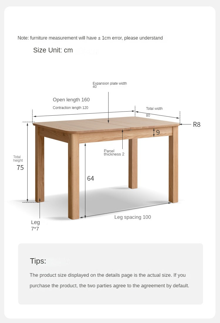 Oak Solid Wood Telescopic Folding Dining Table