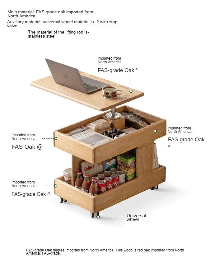 Oak, Cherry, Black Walnut, Ash Solid Wood Rotating Mobile Side Table