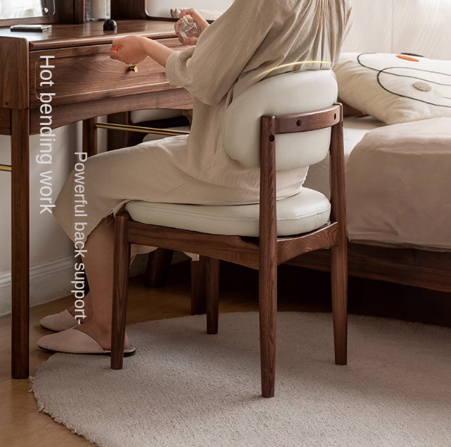 Black Walnut, Ash Solid Wood Modern White Soft Makeup Chair