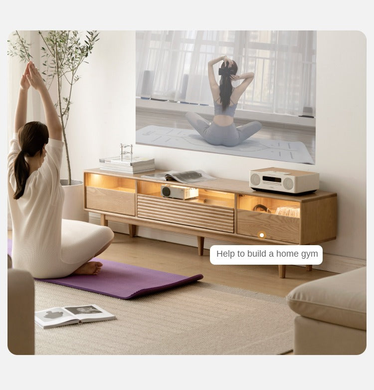 Ash Solid Wood Floor Modern Rock Board TV Cabinet.