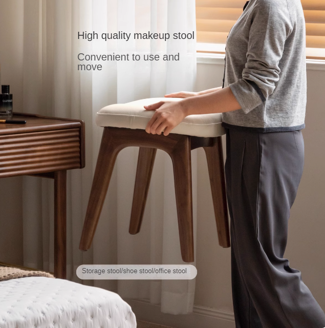 Black Walnut, Ash, Oak, Sandalwood Solid Wood Makeup Soft Stool