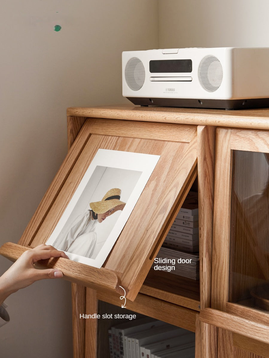 Oak, Сherry, Ash Solid Wood Four-Door Bookcase with Light, Magazine Cabinet.