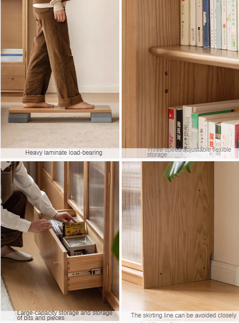 Ash solid wood modern glass floor cabinet.