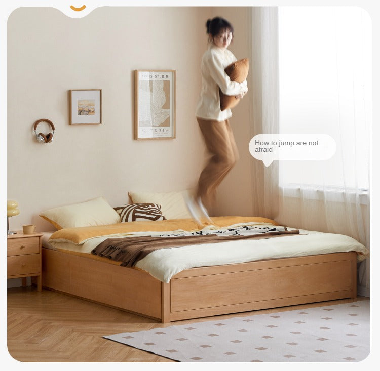 European Beech solid wood platform bed, headboard-free bed with drawer box bed.
