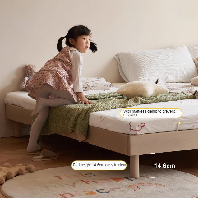 Rubberwood Solid Wood Mother-and-child platform bed, headboard-free bed