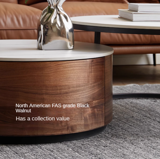 Black Walnut Solid Wood Light Luxury Round Rock Plate Coffee Table