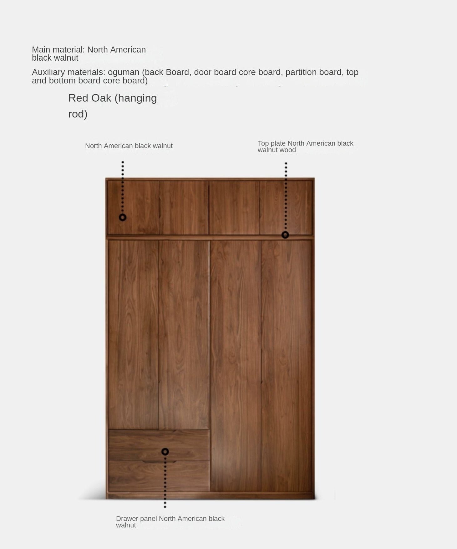 Black Walnut Solid Wood Large Wardrobe.