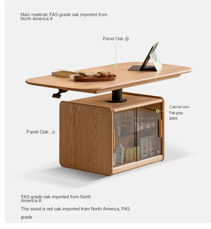 Oak Solid Wood Elevating Folding Storage Lifting Coffee Table