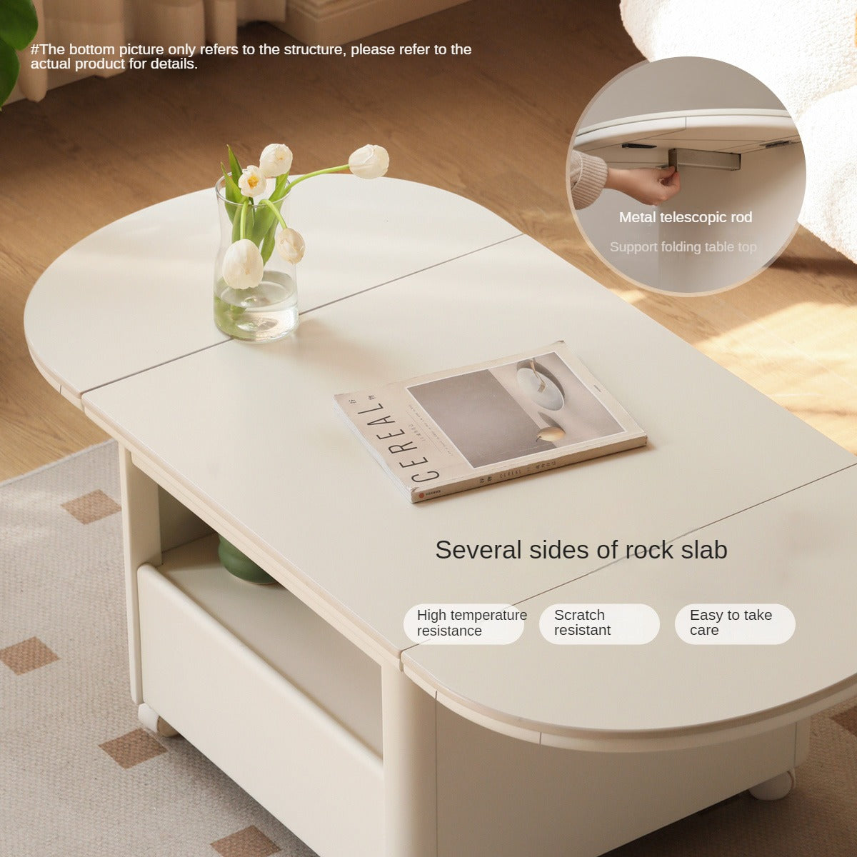 Poplar Solid Wood Folding Rock Board Mobile Coffee Table