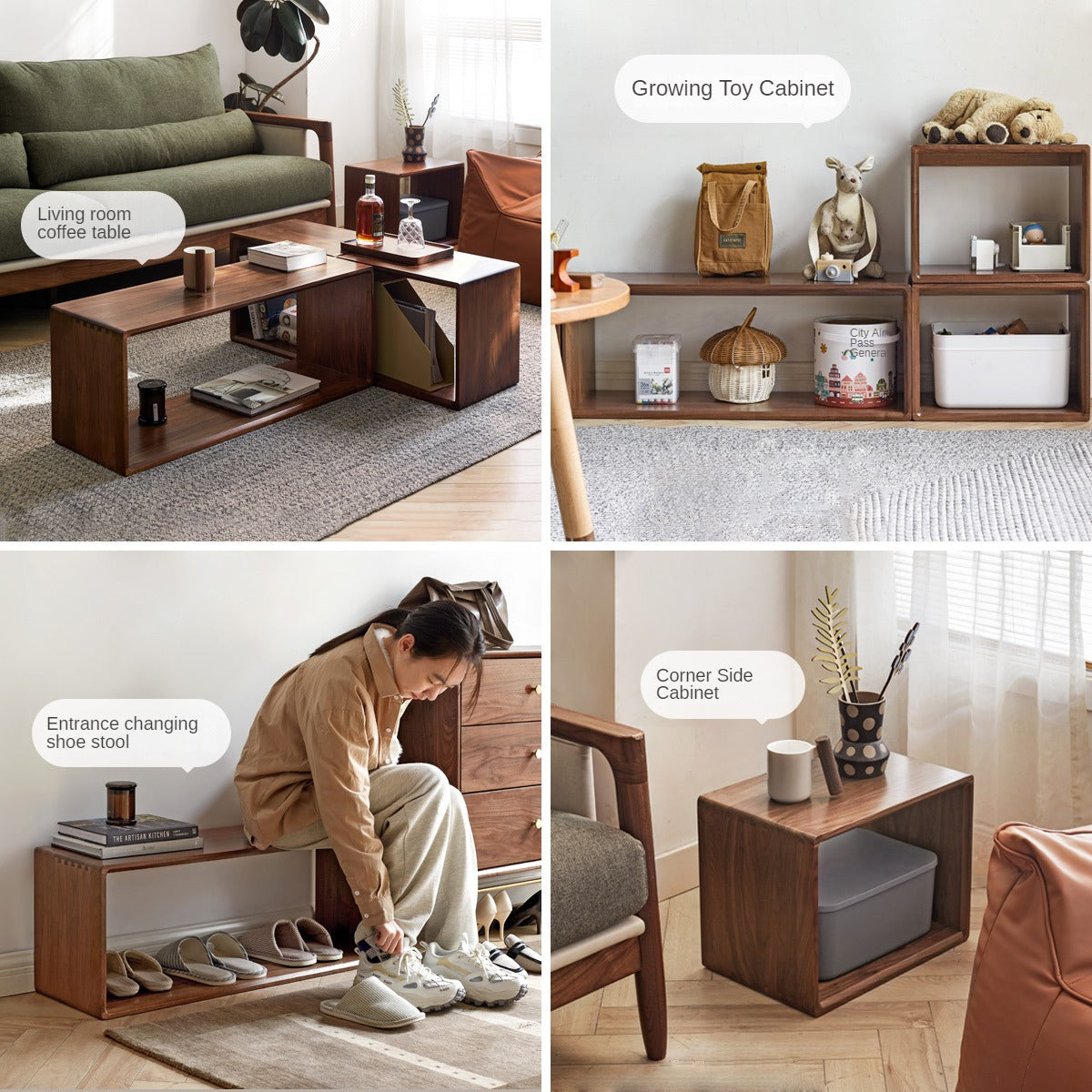 Black Walnut, Oak Solid Wood Small Combination Bookcase.