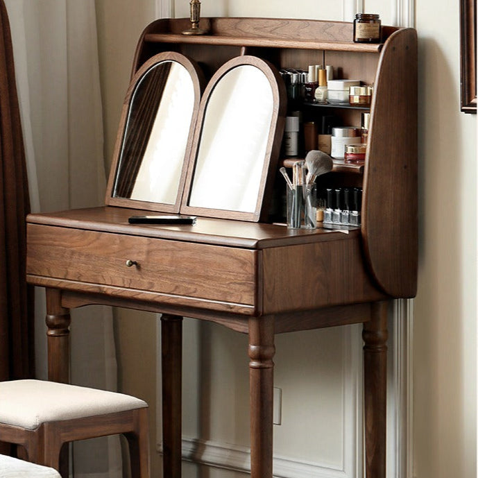 Solid Wood Dressing Table French Retro Black Walnut Dressing Table Bedroom  Home Dressing Table with Shelf