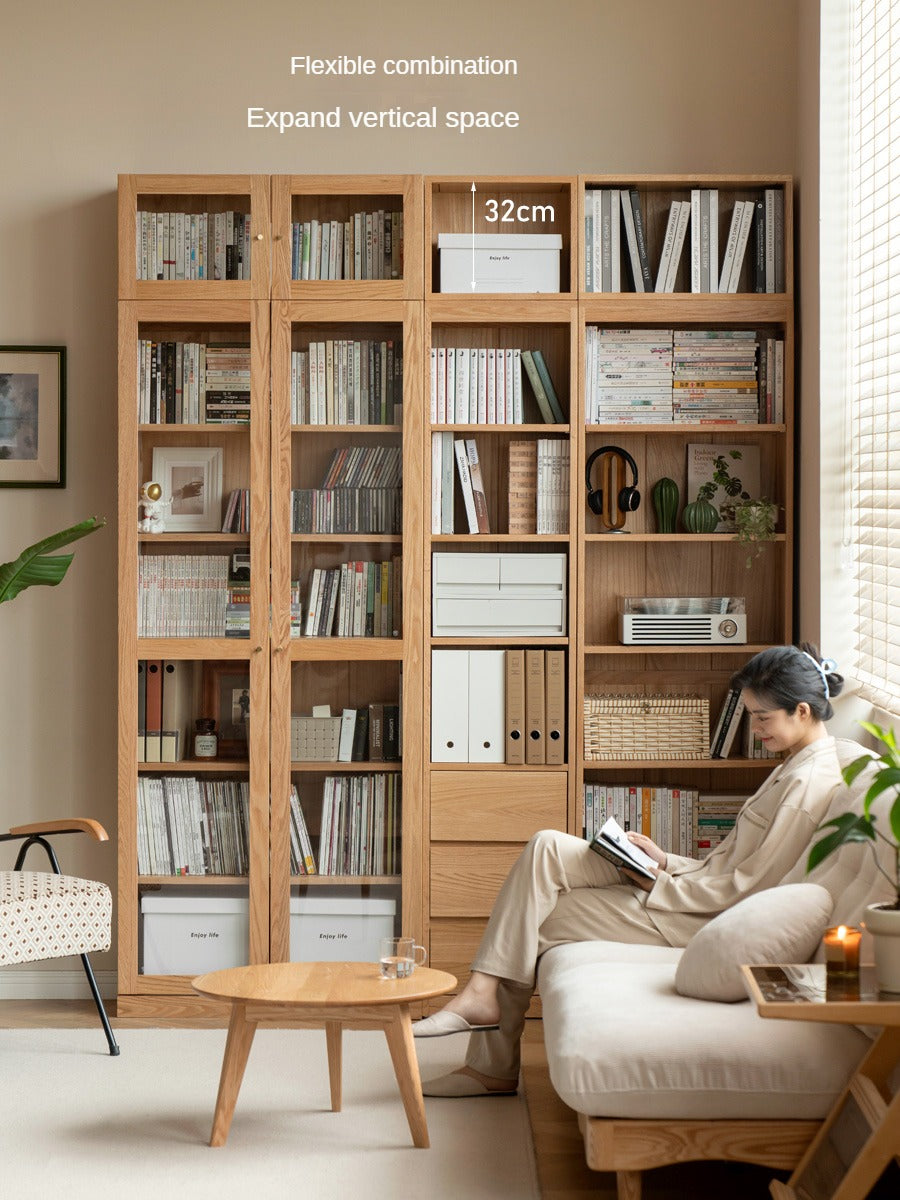 Oak, Cherry, Black Walnut Solid Wood Top Cabinet Combination Bookcase