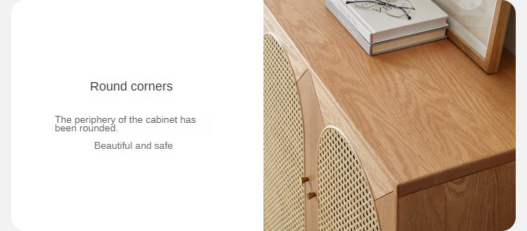 Oak Solid Wood Rattan Shoe Cabinet